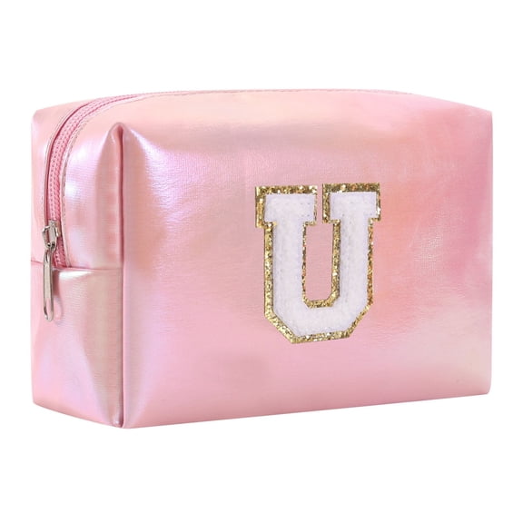 Large Capacity Embroidered Alphabet Cosmetic Organizer Travel Toiletry Storage Pouch Clutch Handbag