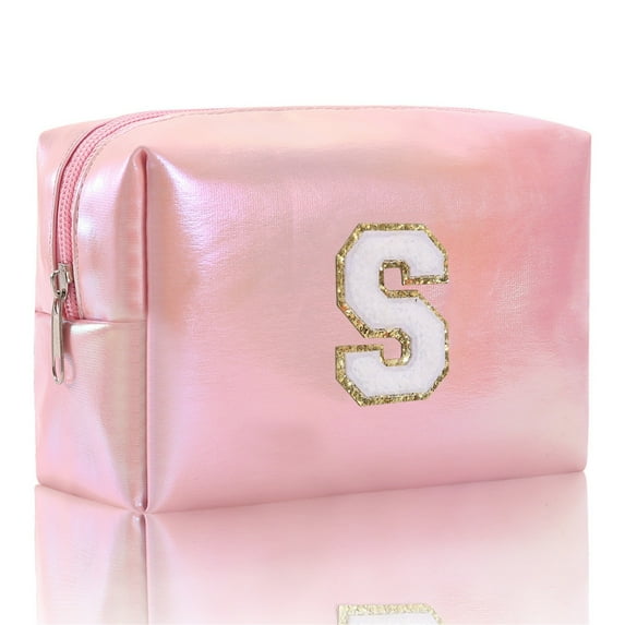 Spacious Cosmetic Bag - Large Capacity Embroidered Alphabet Makeup Bag for Toiletries Travel Storage Clutch and Handbag