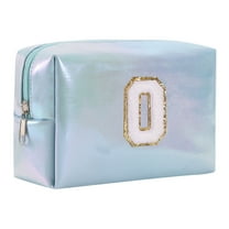 Large Capacity Embroidered Alphabet Makeup Bag Travel Storage Clutch Handbag for Toiletries and Cosmetics