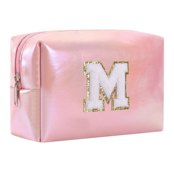 Large Capacity Embroidered Alphabet Makeup Bag for Travel Toiletry Storage Clutch Handbag Versatile Cosmetic Bag