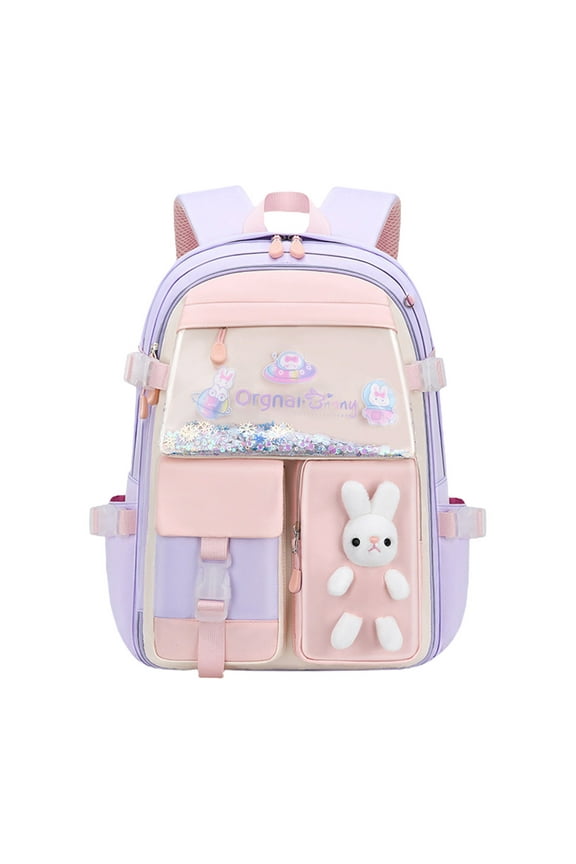 Large Capacity Ergonomic Backpack with Spine Support, Lightweight Durable Design, Multi-Compartment Bunny Theme Bag for Elementary Grades 1-6, School and Travel Use
