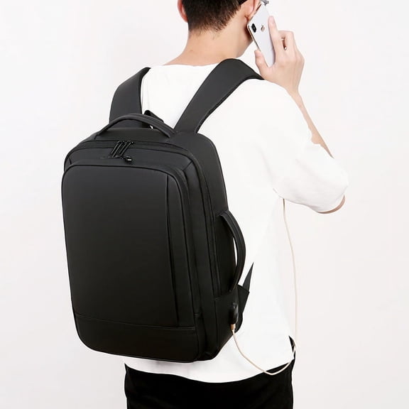 Large Capacity Expandable Neutral No Logo Backpack Multifunctional Waterproof Breathable Business Men''s Computer Backpack,Black