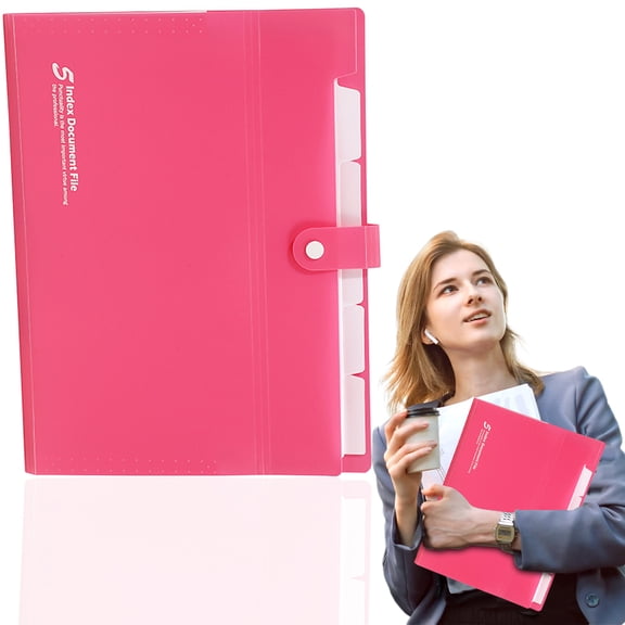 Large Capacity Expanding File Folder With Button Closure, Accordion Document Organizer For Office And Home, A4 Paper Storage Portfolio, Rose White