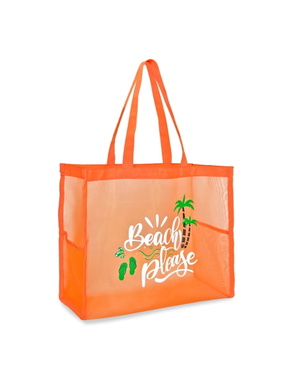 Large Capacity Fine Mesh Beach Tote Bag with Funny pattern, Sand Proof Nylon Handbag Side Pockets For Pool Seaside Travel Swimming