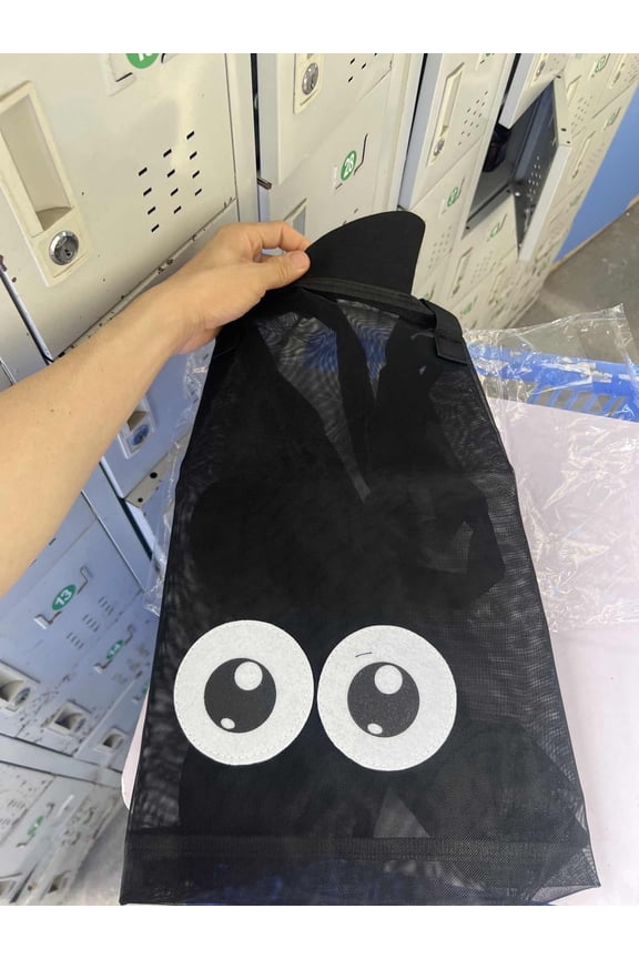 Large Capacity Fish Shaped Tote Bag with Big Eye Print Mesh Material for Beach Travel Storage Handheld Organizer