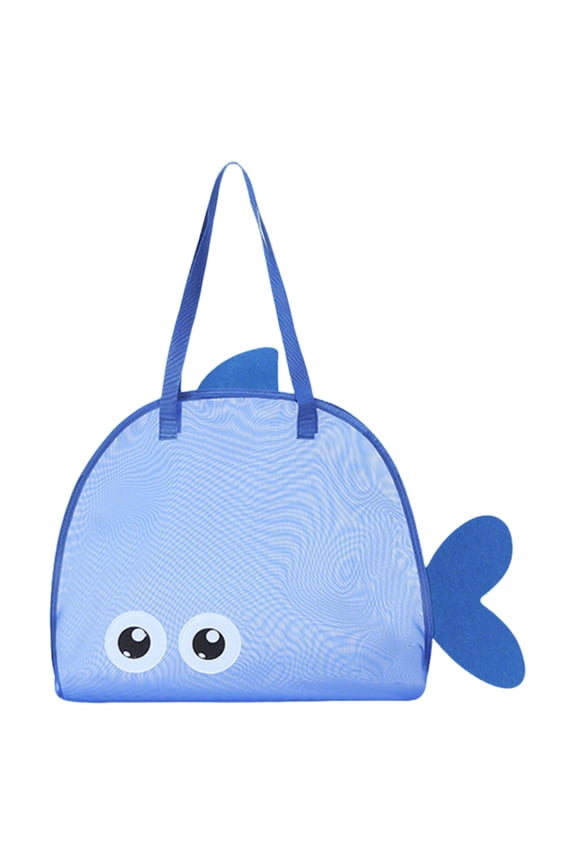 Large Capacity Fish Shaped Tote Bag with Big Eye Print Mesh Material for Beach Travel Storage Handheld Organizer
