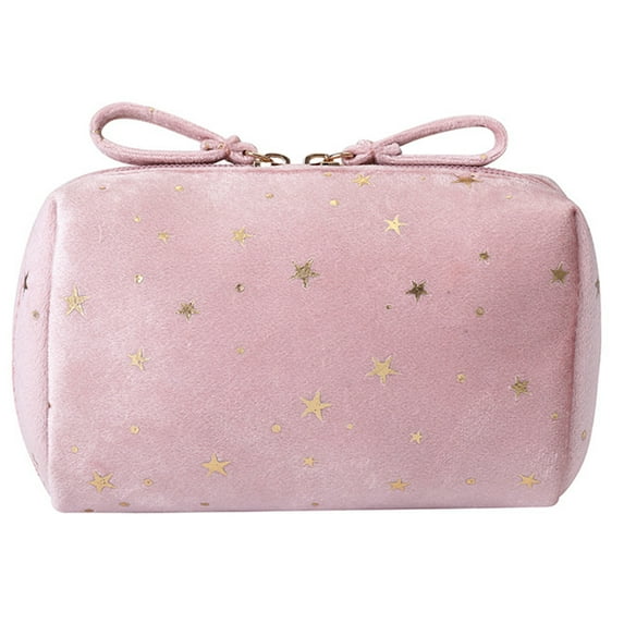 Large Capacity Flannel Makeup Bag Star Patterns Makeup Organizer for Women and Girls, Perfect for the Bedroom