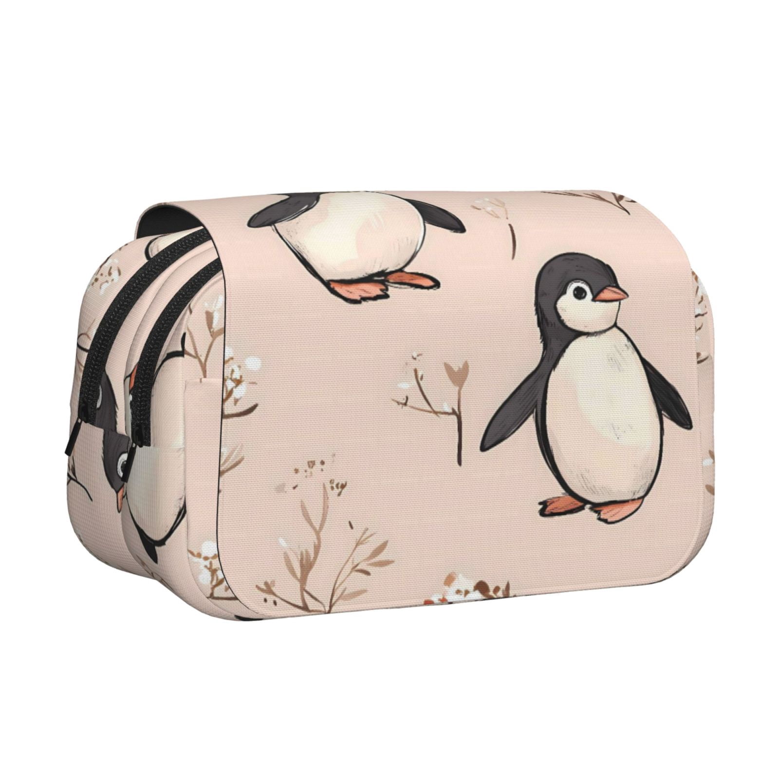 Large-Capacity Flip-Top Double-Layer Pencil Case, Multi-Functional Pocket Pen Case, Durable Stationery Organizer Adorable Penguin