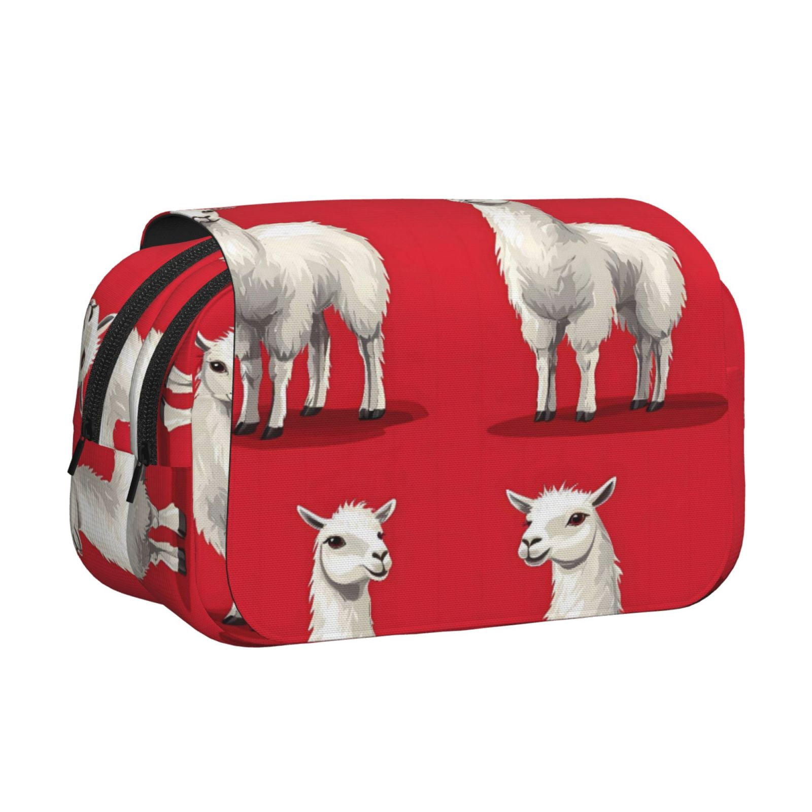 Large-Capacity Flip-Top Double-Layer Pencil Case, Multi-Functional Pocket Pen Case, Durable Stationery Organizer Alpaca On A Red Background