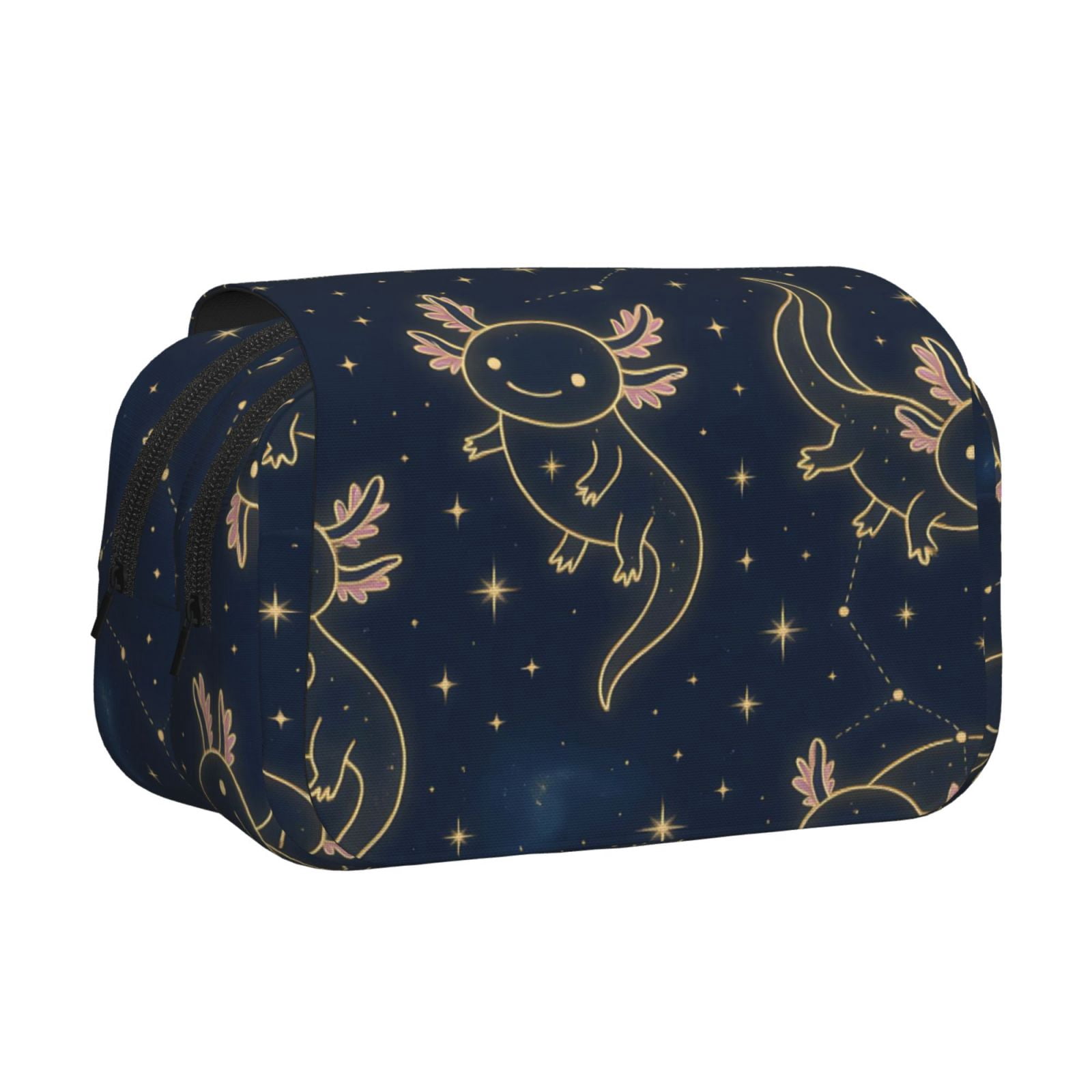 Large-Capacity Flip-Top Double-Layer Pencil Case, Multi-Functional Pocket Pen Case, Durable Stationery Organizer Axolotl Constellations - Deep-Space Cute