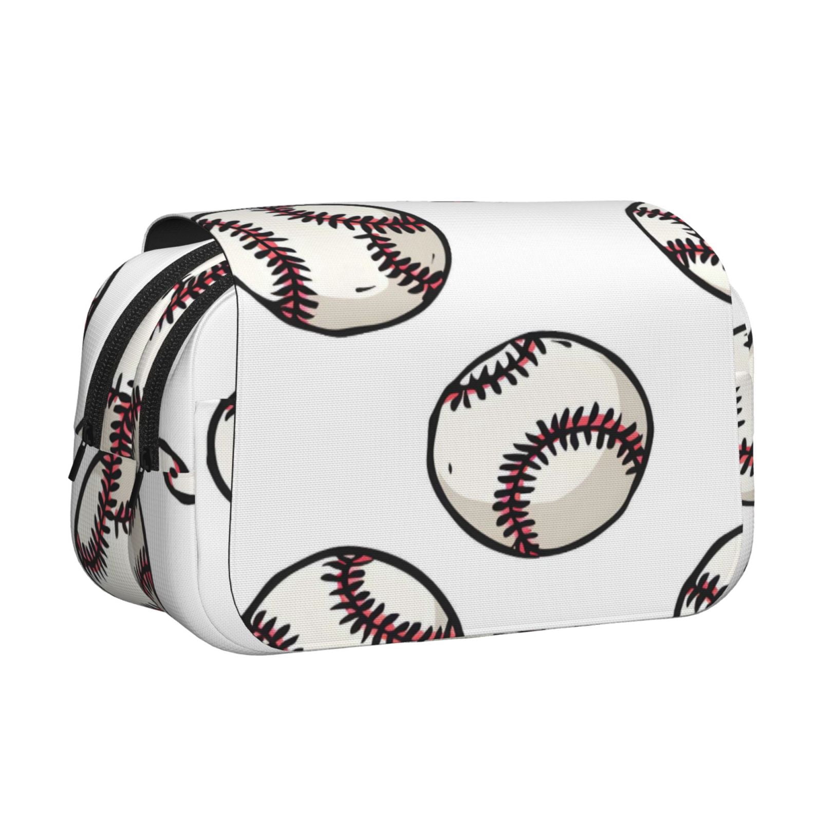 Large-Capacity Flip-Top Double-Layer Pencil Case, Multi-Functional Pocket Pen Case, Durable Stationery Organizer Baseball Theme Sporty Dynamic White Baseballs With Red Stitching