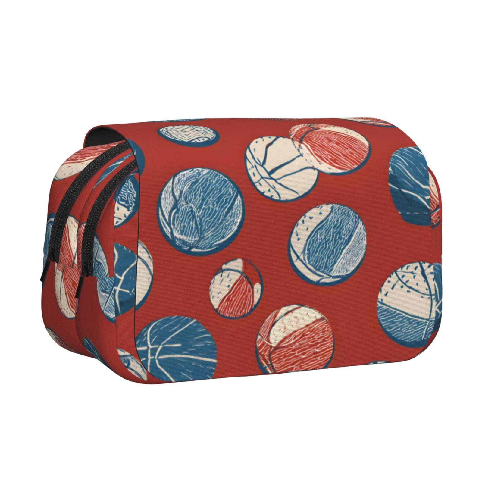 Large-Capacity Flip-Top Double-Layer Pencil Case, Multi-Functional Pocket Pen Case, Durable Stationery Organizer Basketball Theme Seamless Pattern