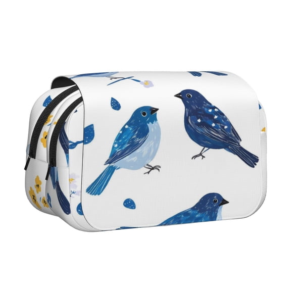 Large-Capacity Flip-Top Double-Layer Pencil Case, Multi-Functional Pocket Pen Case, Durable Stationery Organizer Blue Bird And Flowers