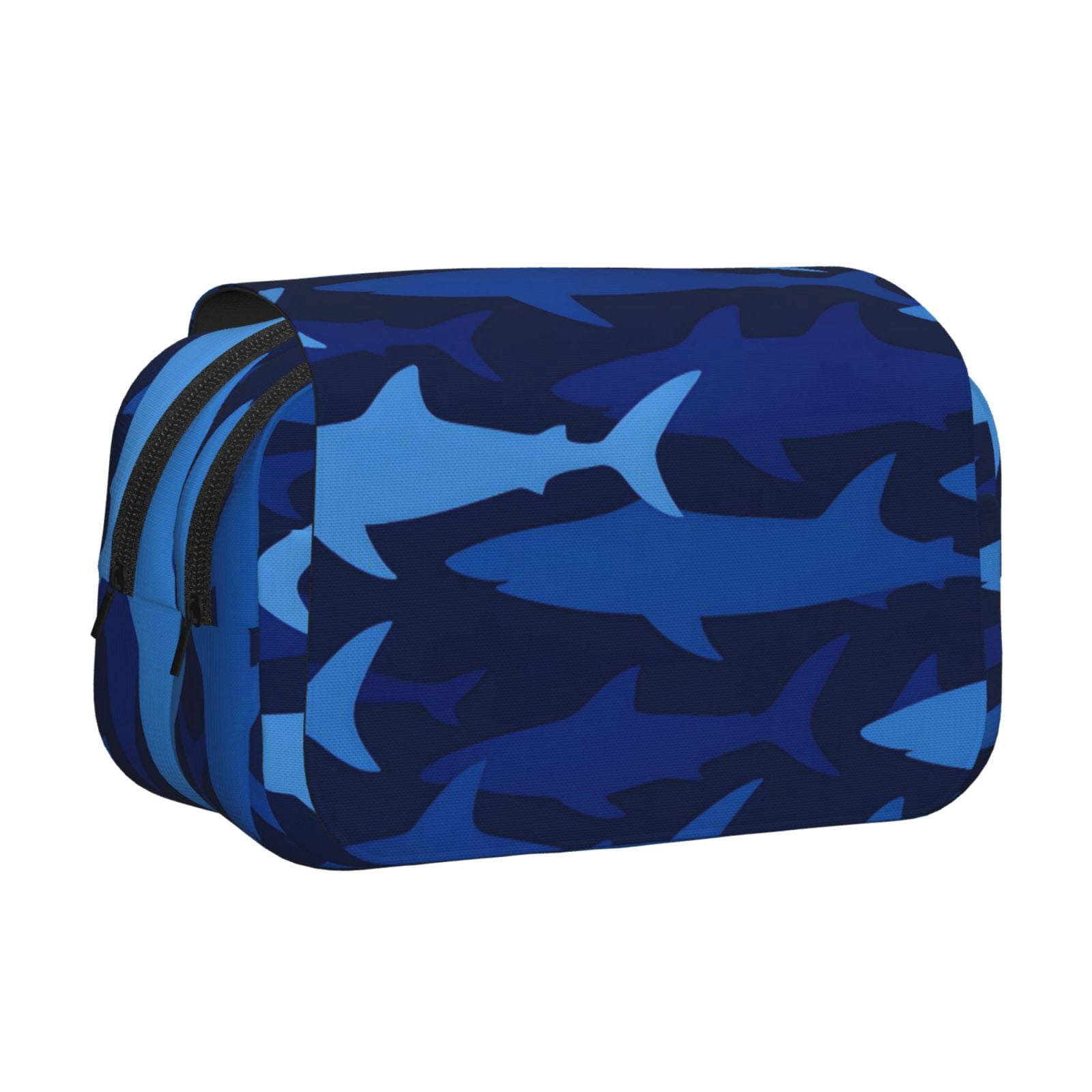 Large-Capacity Flip-Top Double-Layer Pencil Case, Multi-Functional Pocket Pen Case, Durable Stationery Organizer Blue Camouflage Shark Pattern
