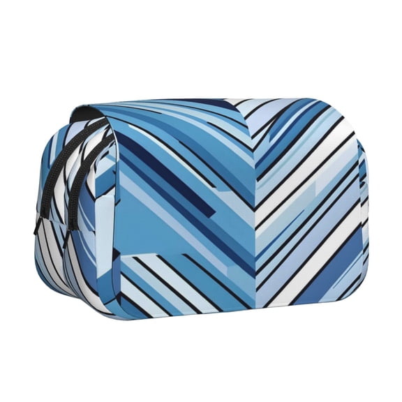 Large-Capacity Flip-Top Double-Layer Pencil Case, Multi-Functional Pocket Pen Case, Durable Stationery Organizer Blue Geometric Lines_1