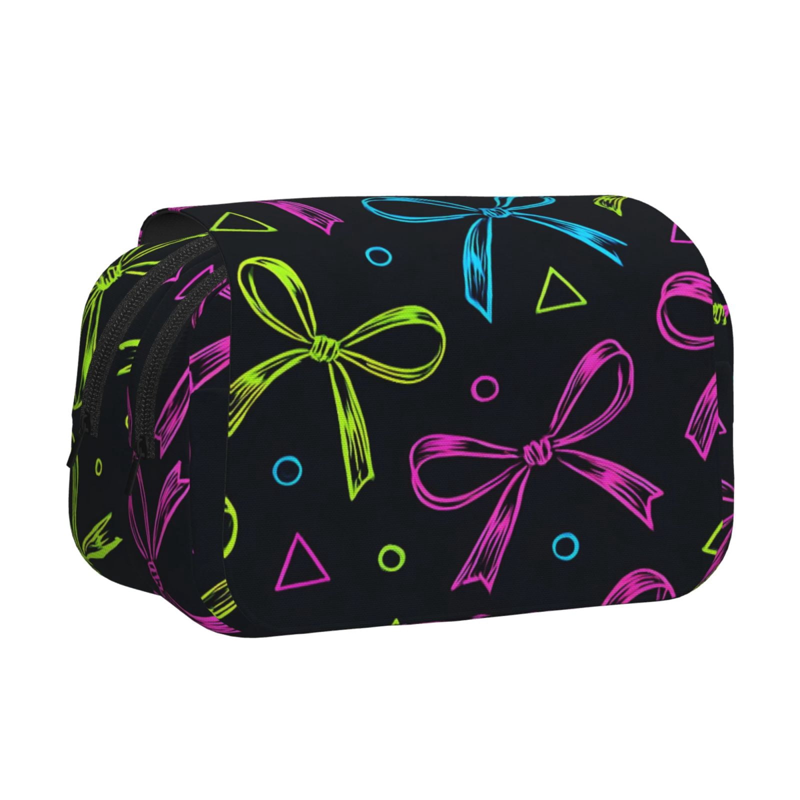 Large-Capacity Flip-Top Double-Layer Pencil Case, Multi-Functional Pocket Pen Case, Durable Stationery Organizer Bold Thin Neon Contemporary Ribbon Bow Pattern
