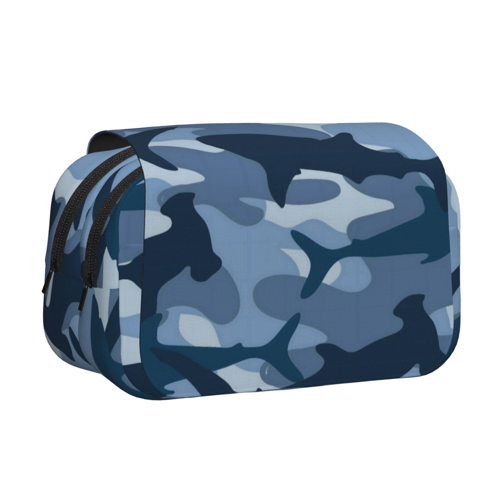 Large-Capacity Flip-Top Double-Layer Pencil Case, Multi-Functional Pocket Pen Case, Durable Stationery Organizer Camouflage-Patterned Shark