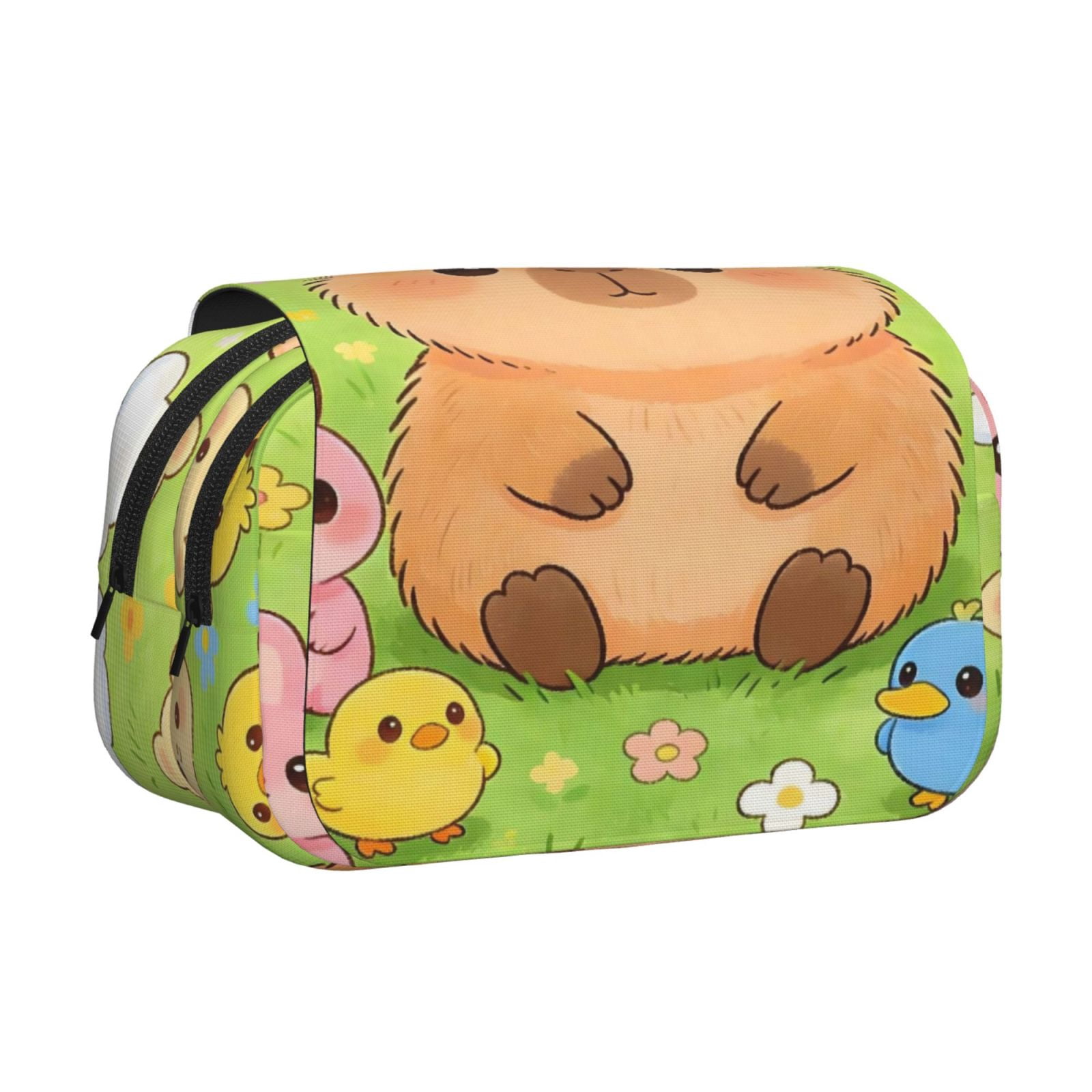 Large-Capacity Flip-Top Double-Layer Pencil Case, Multi-Functional Pocket Pen Case, Durable Stationery Organizer Capybara Flower Rabbit Chick