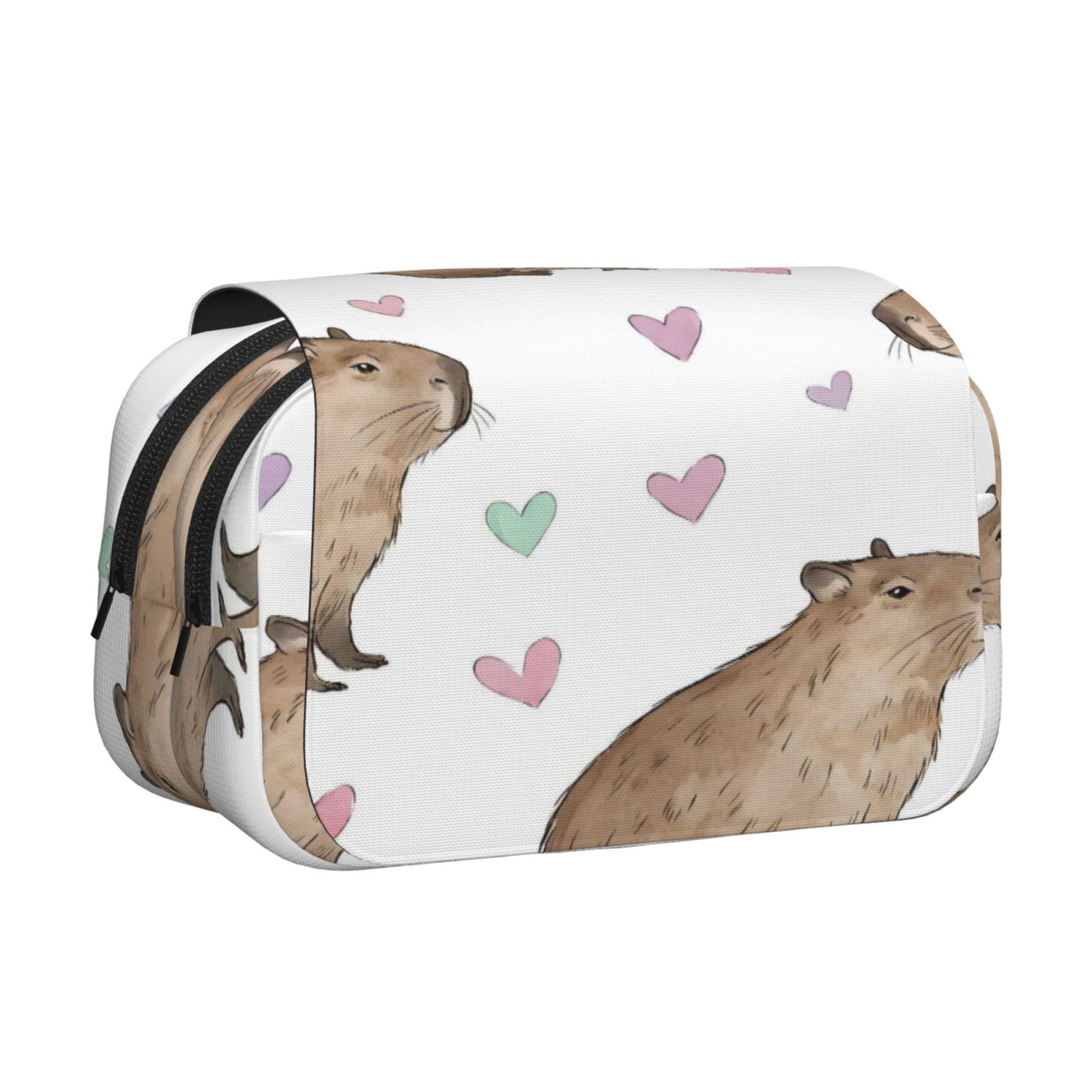 Large-Capacity Flip-Top Double-Layer Pencil Case, Multi-Functional Pocket Pen Case, Durable Stationery Organizer Capybara Heart Pattern (3)