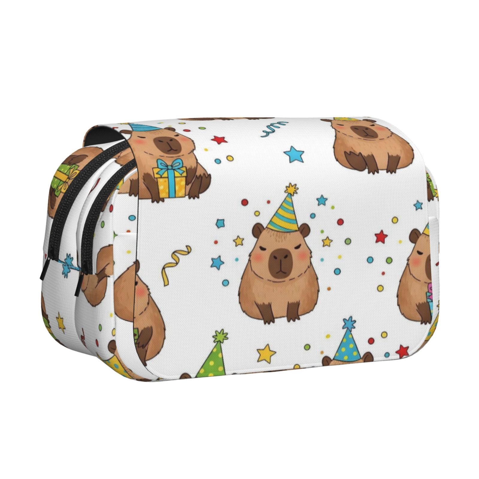 Large-Capacity Flip-Top Double-Layer Pencil Case, Multi-Functional Pocket Pen Case, Durable Stationery Organizer Capybara Party Pattern