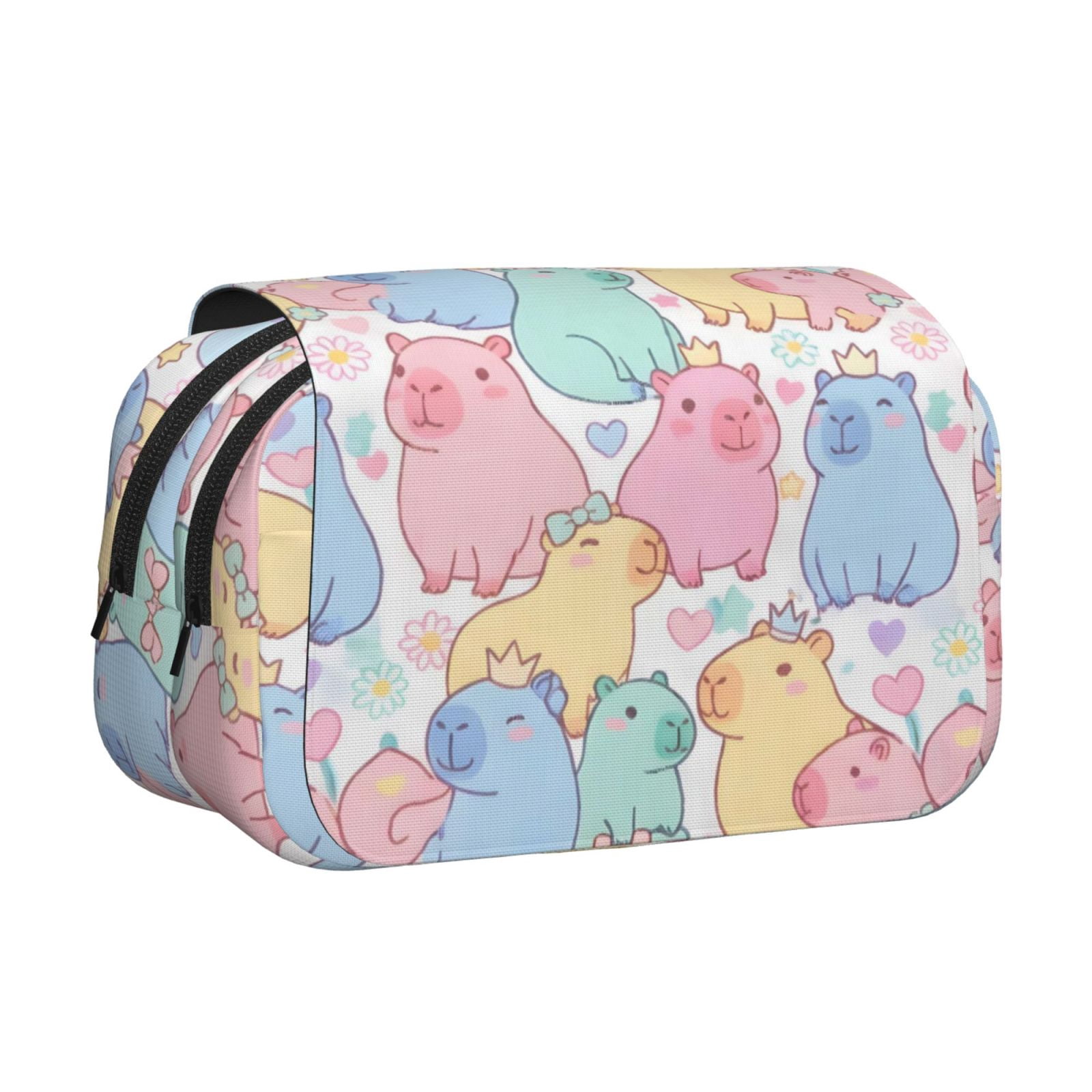 Large-Capacity Flip-Top Double-Layer Pencil Case, Multi-Functional Pocket Pen Case, Durable Stationery Organizer Capybara Pattern 1