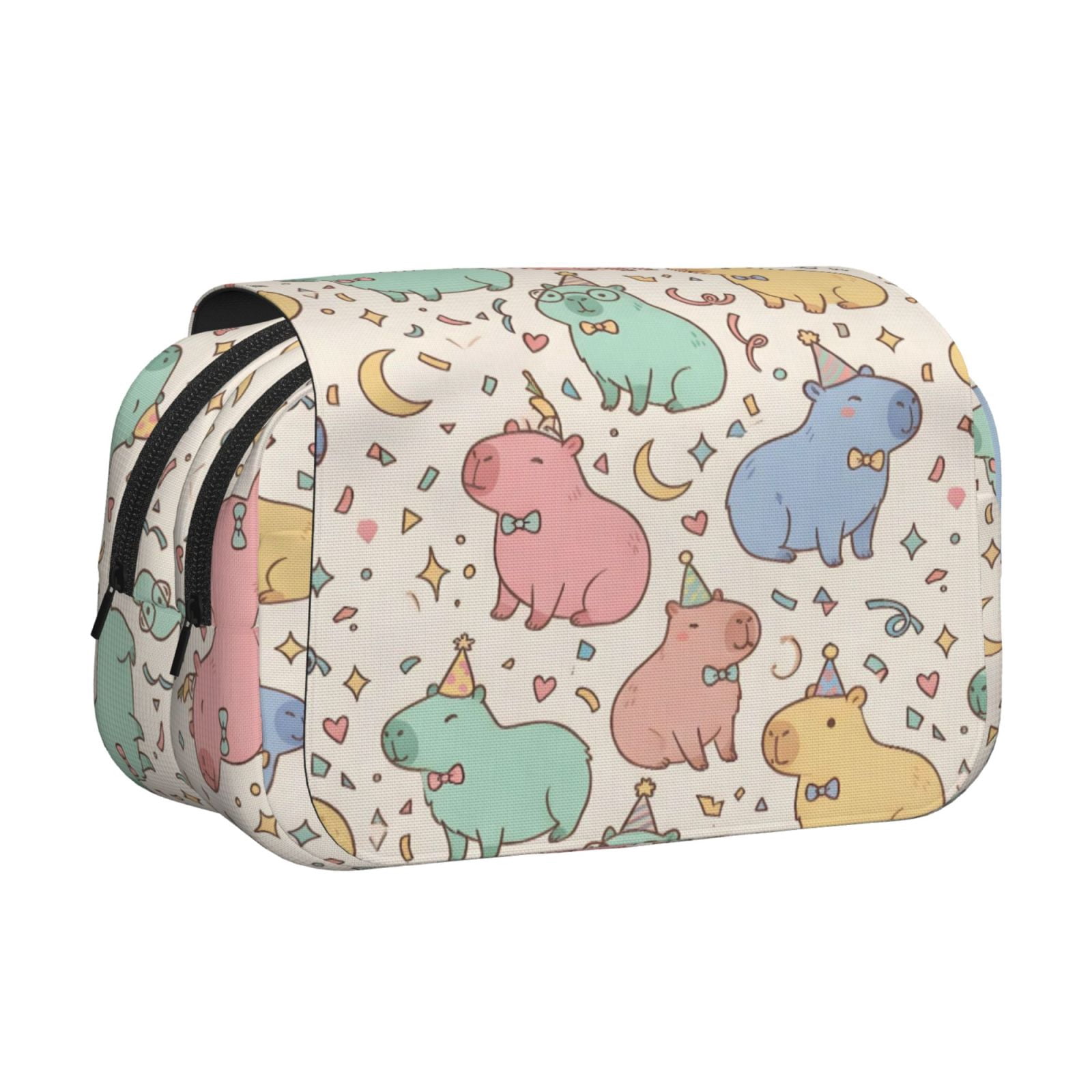 Large-Capacity Flip-Top Double-Layer Pencil Case, Multi-Functional Pocket Pen Case, Durable Stationery Organizer Capybara Pattern 3