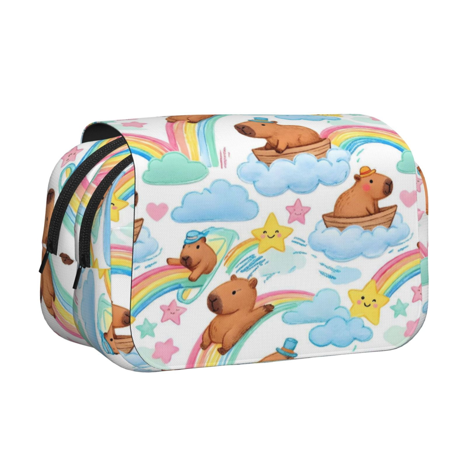 Large-Capacity Flip-Top Double-Layer Pencil Case, Multi-Functional Pocket Pen Case, Durable Stationery Organizer Capybara Pattern 4