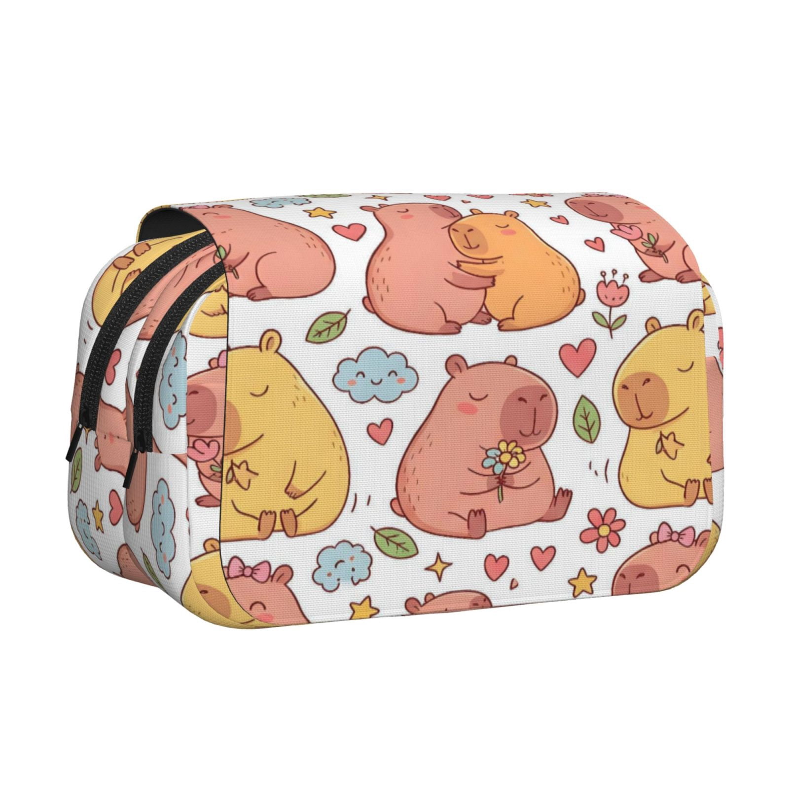 Large-Capacity Flip-Top Double-Layer Pencil Case, Multi-Functional Pocket Pen Case, Durable Stationery Organizer Capybara Pattern 5