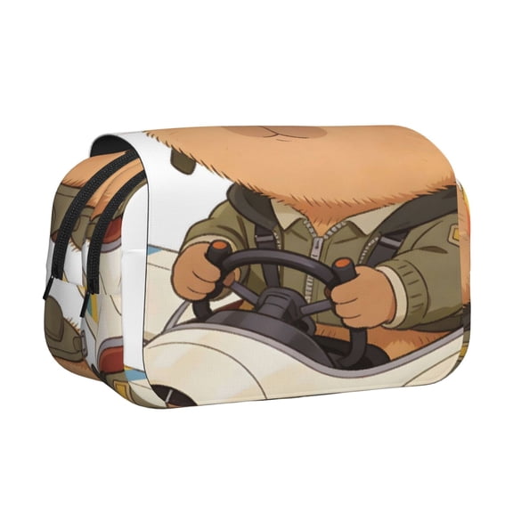 Large-Capacity Flip-Top Double-Layer Pencil Case, Multi-Functional Pocket Pen Case, Durable Stationery Organizer Capybara Pilots A Plane