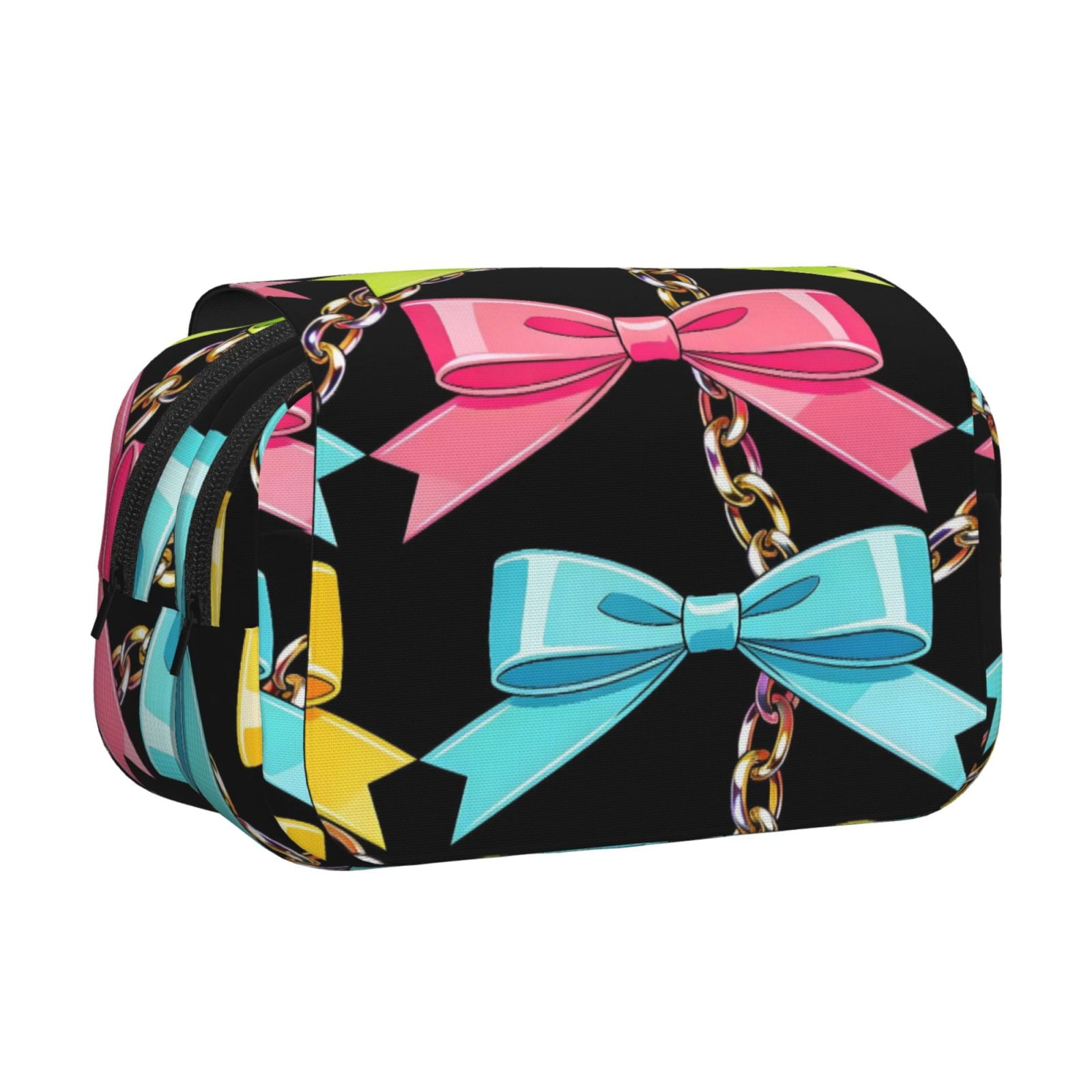 Large-Capacity Flip-Top Double-Layer Pencil Case, Multi-Functional Pocket Pen Case, Durable Stationery Organizer Colorful Bow Chain