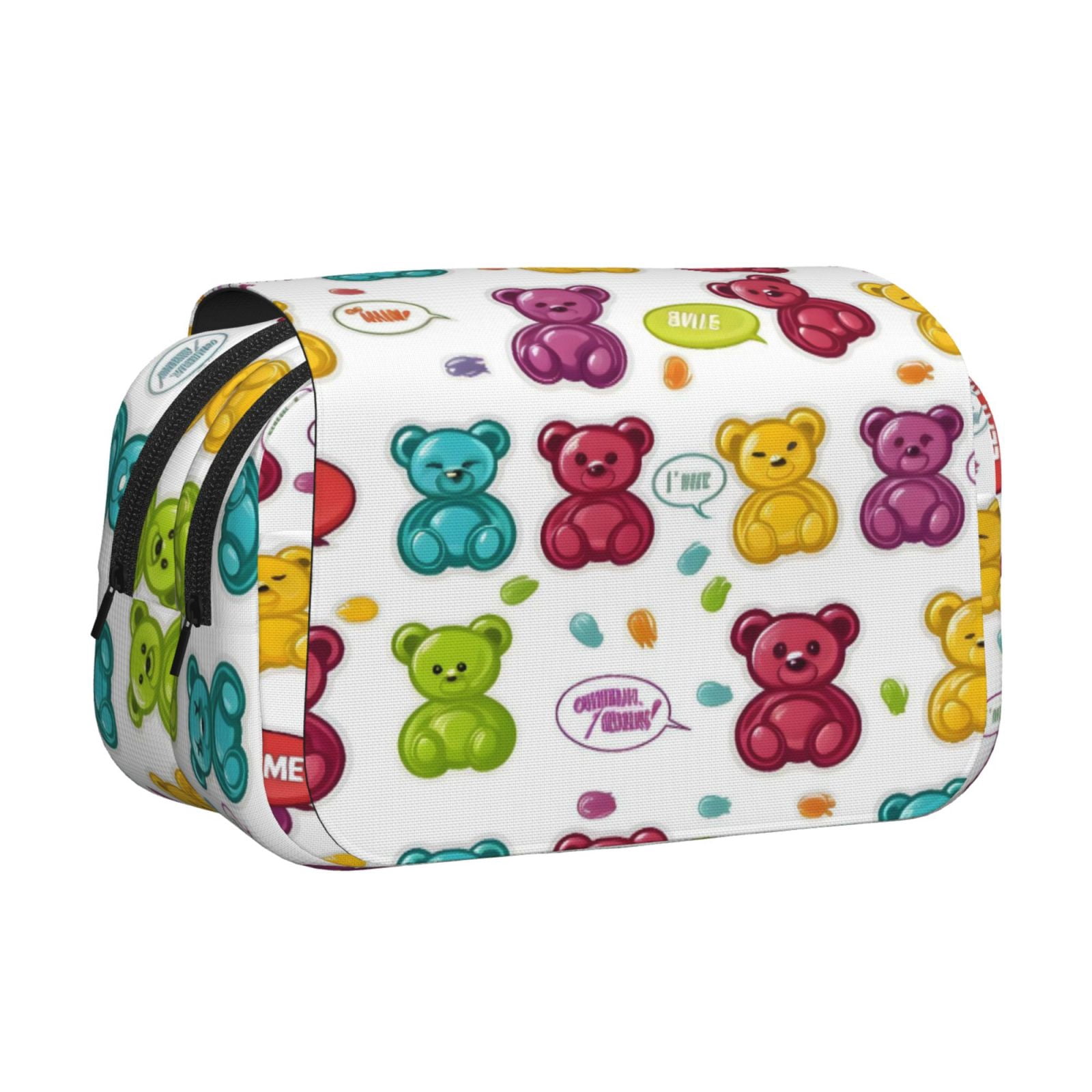 Large-Capacity Flip-Top Double-Layer Pencil Case, Multi-Functional Pocket Pen Case, Durable Stationery Organizer Colorful Gummy Bears Candies Jelly Sweets