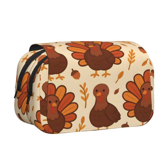Large-Capacity Flip-Top Double-Layer Pencil Case, Multi-Functional Pocket Pen Case, Durable Stationery Organizer Colorful Turkey Pattern