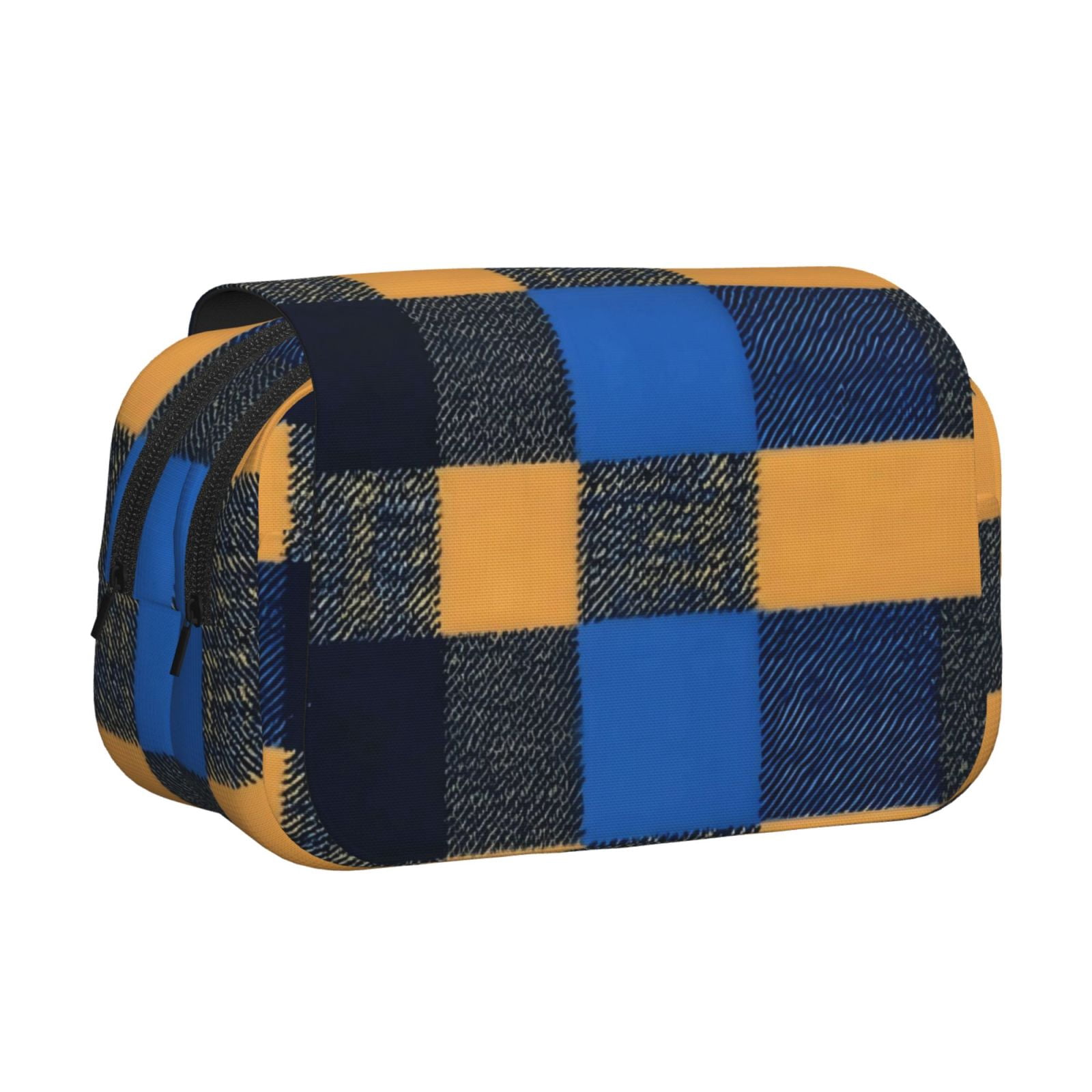 Large-Capacity Flip-Top Double-Layer Pencil Case, Multi-Functional Pocket Pen Case, Durable Stationery Organizer Cornflowerblue Buffalo Plaid Check Tartan Scotland_2