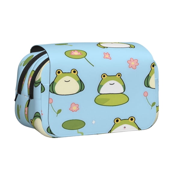 Large-Capacity Flip-Top Double-Layer Pencil Case, Multi-Functional Pocket Pen Case, Durable Stationery Organizer Cute Frog