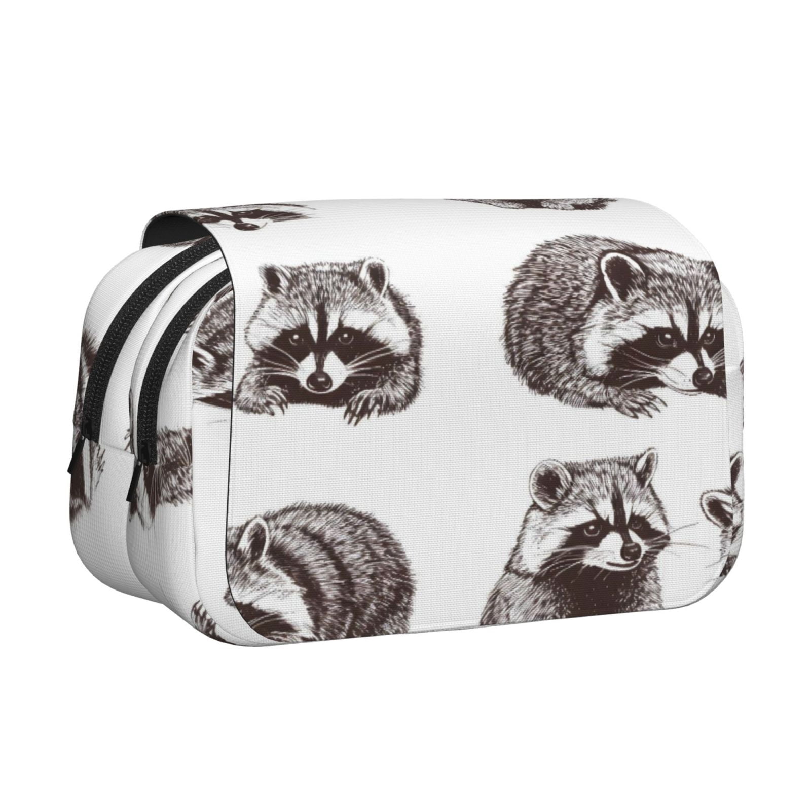 Large-Capacity Flip-Top Double-Layer Pencil Case, Multi-Functional Pocket Pen Case, Durable Stationery Organizer Cute Gray Raccoon