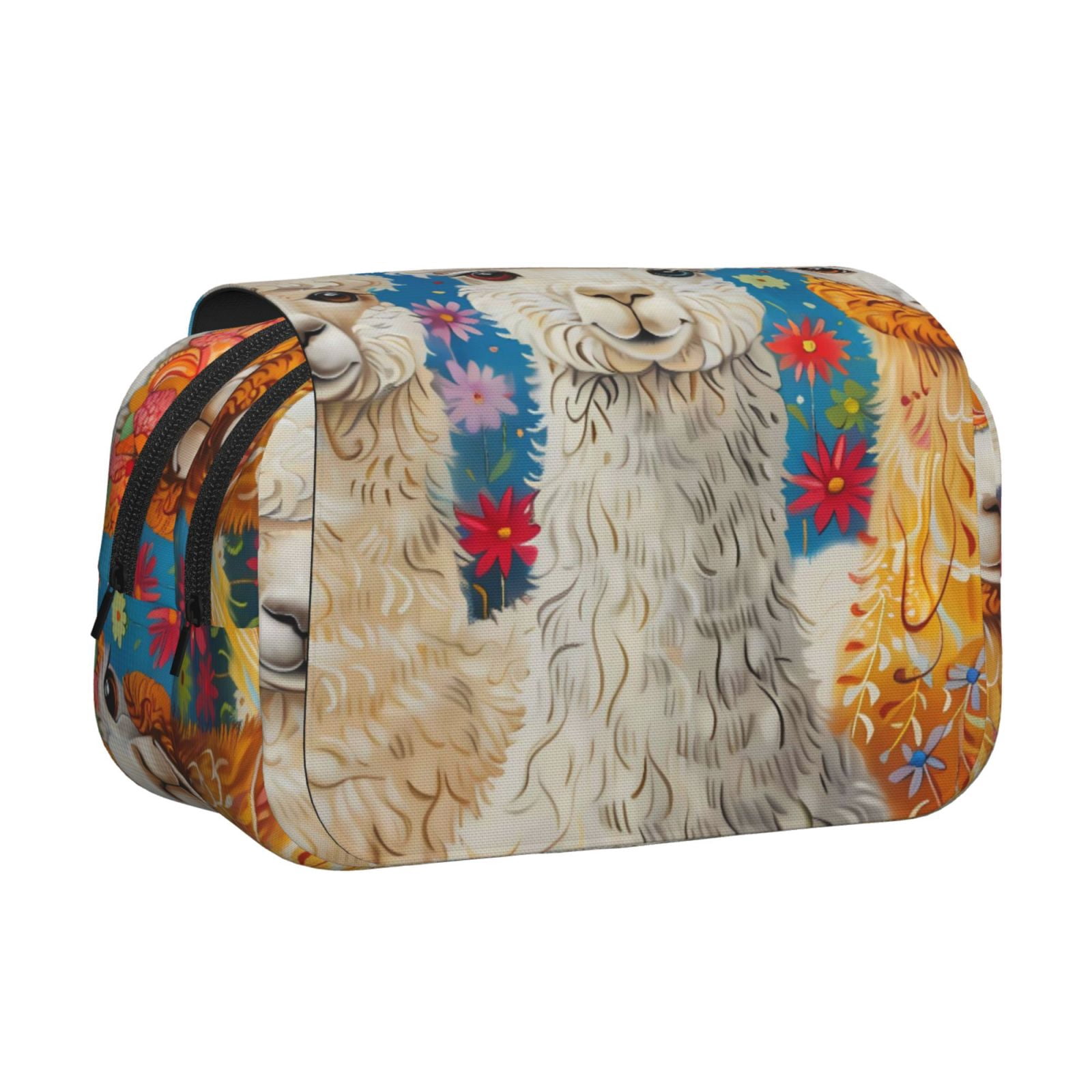 Large-Capacity Flip-Top Double-Layer Pencil Case, Multi-Functional Pocket Pen Case, Durable Stationery Organizer Cute Llamas Alpacas (6)