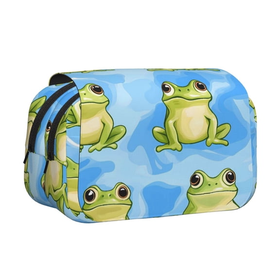 Large-Capacity Flip-Top Double-Layer Pencil Case, Multi-Functional Pocket Pen Case, Durable Stationery Organizer Cute Sitting Frog