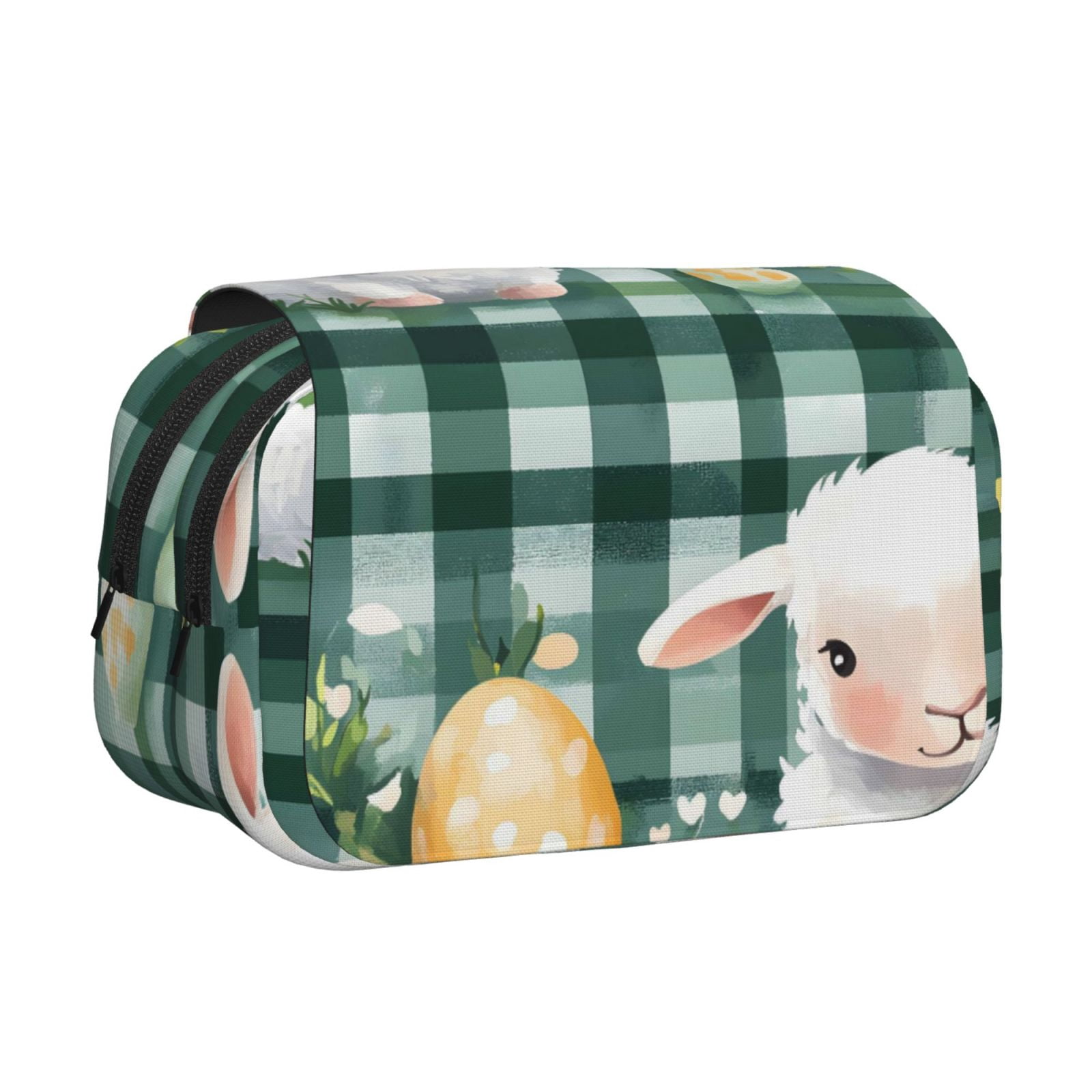 Large-Capacity Flip-Top Double-Layer Pencil Case, Multi-Functional Pocket Pen Case, Durable Stationery Organizer Easter Day Easter Lamb Leaves Watercolor Eggs