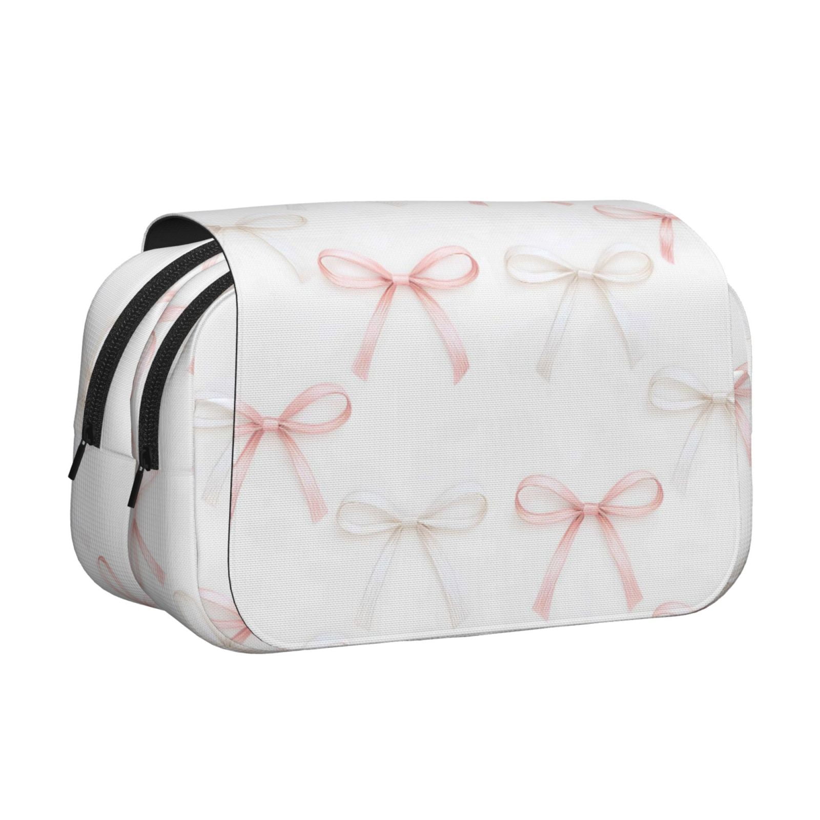 Large-Capacity Flip-Top Double-Layer Pencil Case, Multi-Functional Pocket Pen Case, Durable Stationery Organizer Elegant Thin Pastel Satin Ribbon Bow Pattern