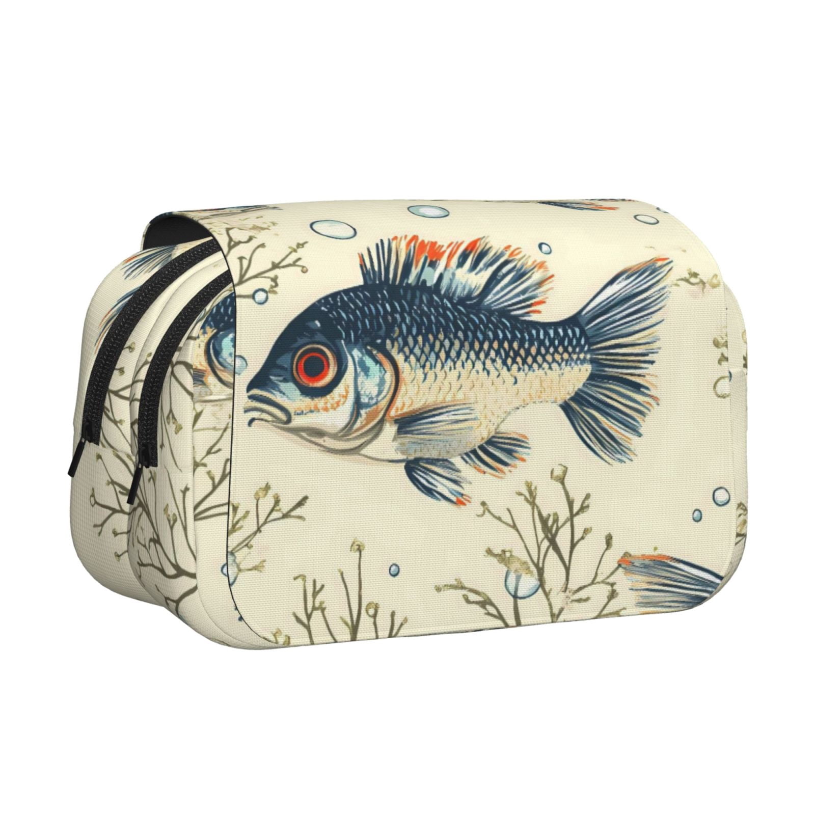Large-Capacity Flip-Top Double-Layer Pencil Case, Multi-Functional Pocket Pen Case, Durable Stationery Organizer Fish (22)