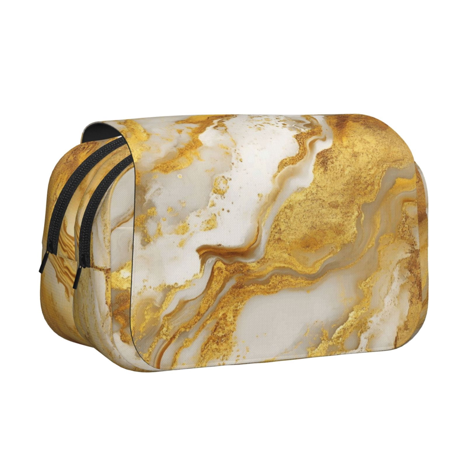Large-Capacity Flip-Top Double-Layer Pencil Case, Multi-Functional Pocket Pen Case, Durable Stationery Organizer Gold Marble_1