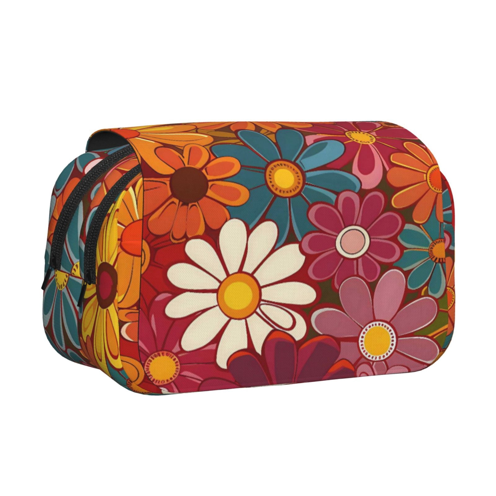 Large-Capacity Flip-Top Double-Layer Pencil Case, Multi-Functional Pocket Pen Case, Durable Stationery Organizer Groovy Flowers (10)