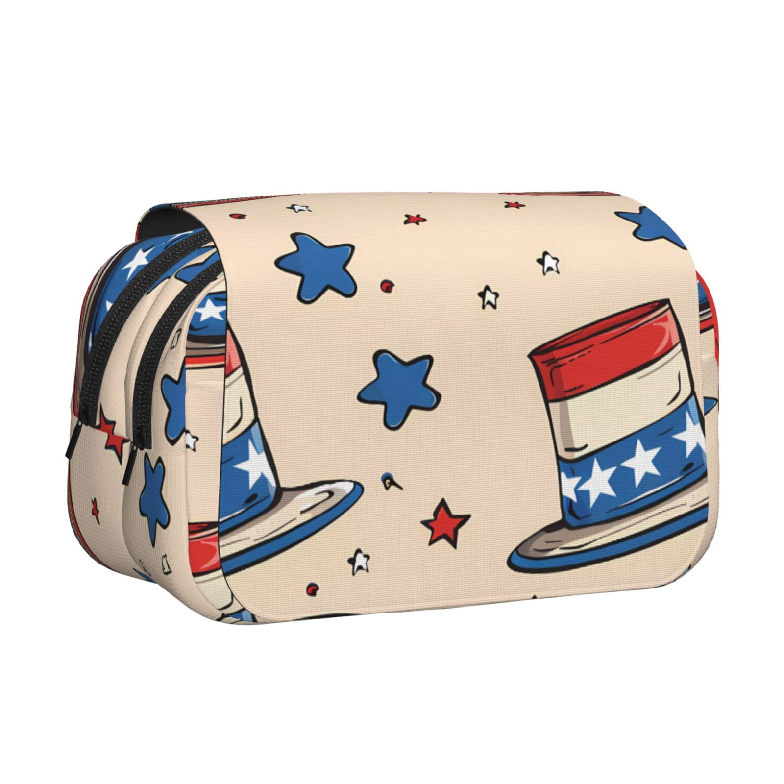 Large-Capacity Flip-Top Double-Layer Pencil Case, Multi-Functional Pocket Pen Case, Durable Stationery Organizer Independence Day Theme Elements Star (5)