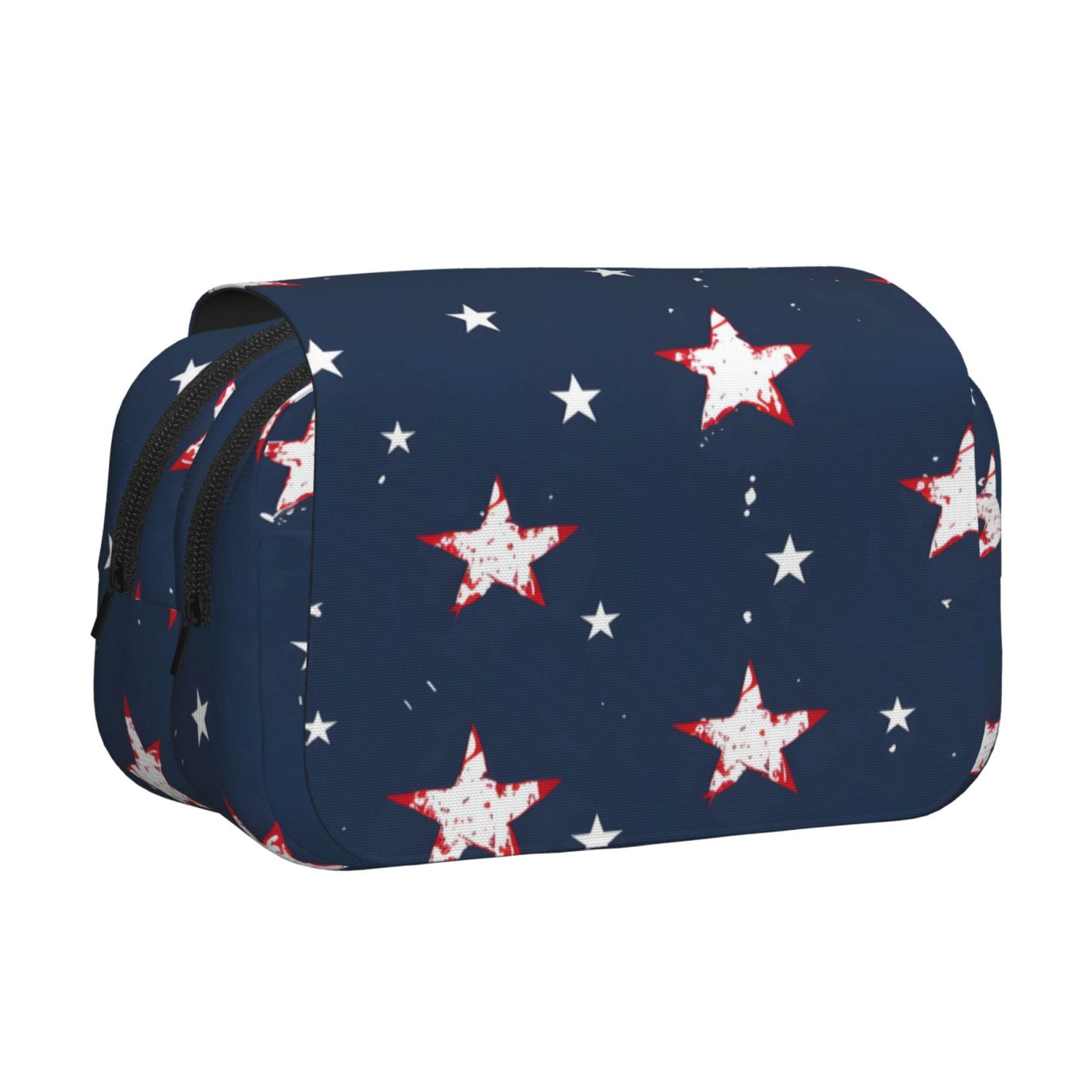 Large-Capacity Flip-Top Double-Layer Pencil Case, Multi-Functional Pocket Pen Case, Durable Stationery Organizer Independence Day Theme Star (12)