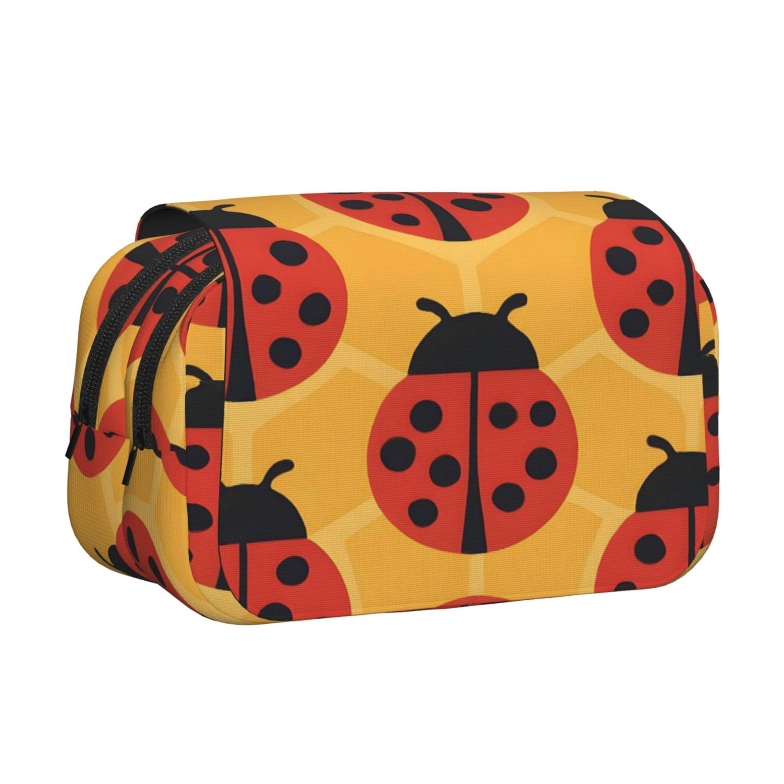 Large-Capacity Flip-Top Double-Layer Pencil Case, Multi-Functional Pocket Pen Case, Durable Stationery Organizer Ladybug On An Orange Background
