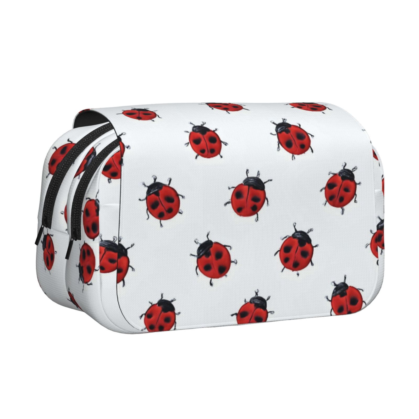 Large-Capacity Flip-Top Double-Layer Pencil Case, Multi-Functional Pocket Pen Case, Durable Stationery Organizer Ladybug On An White Background (6)