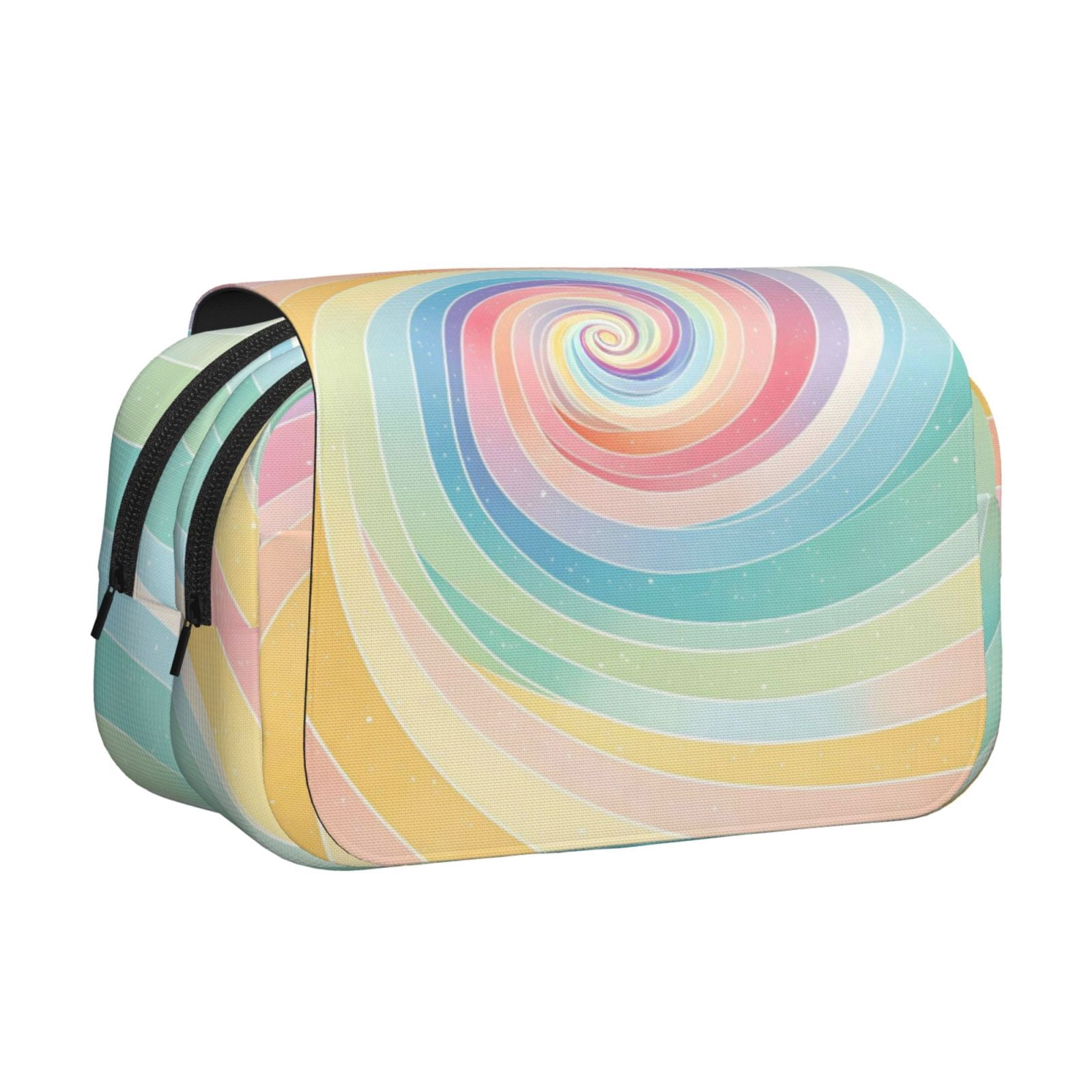 Large-Capacity Flip-Top Double-Layer Pencil Case, Multi-Functional Pocket Pen Case, Durable Stationery Organizer Lightgreen Tie Dye Background Rainbow Colors_4