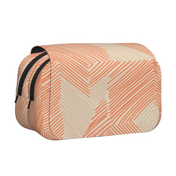 Large-Capacity Flip-Top Double-Layer Pencil Case, Multi-Functional Pocket Pen Case, Durable Stationery Organizer Lightsalmon Geometric Lines_1