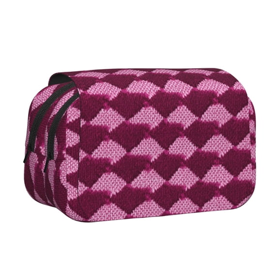 Large-Capacity Flip-Top Double-Layer Pencil Case, Multi-Functional Pocket Pen Case, Durable Stationery Organizer Magenta Houndstooth_4
