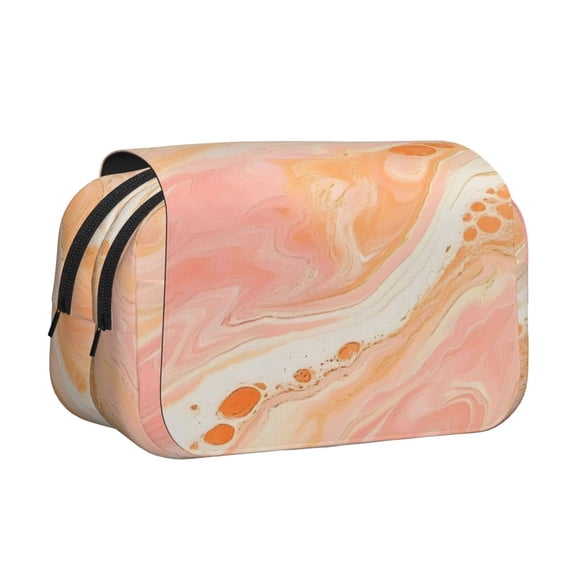 Large-Capacity Flip-Top Double-Layer Pencil Case, Multi-Functional Pocket Pen Case, Durable Stationery Organizer Peachpuff Marble_2